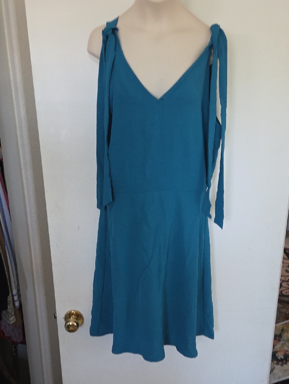 Monteau Teal V-Neck Tie-Shoulder Mini Dress